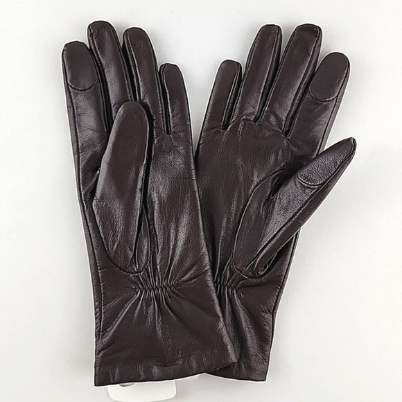 NWT Michael Kors Women Dark Brown Leather Gloves Touch Screen Fleece Lined Sz S - Picture 2 of 10